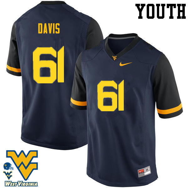 NCAA Youth Zach Davis West Virginia Mountaineers Navy #61 Nike Stitched Football College Authentic Jersey YR23B30DS